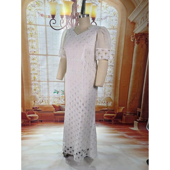 Plus Size Formal Maxi Dress Polyester Mermaid Evening Gown with Lace - Picture 5 of 8